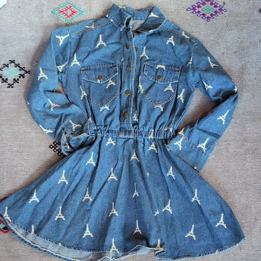 Stylish Denim Dress with Eiffel Tower Print